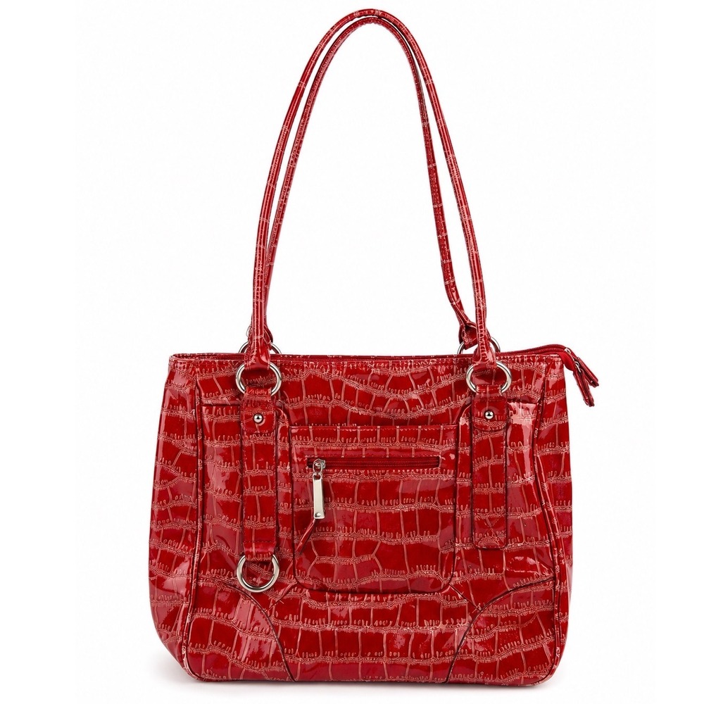 Sag Harbor Vintage Y2K Red Faux Crocodile Patent Leather Shoulder Bag